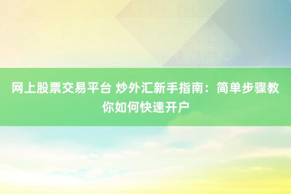 网上股票交易平台 炒外汇新手指南：简单步骤教你如何快速开户