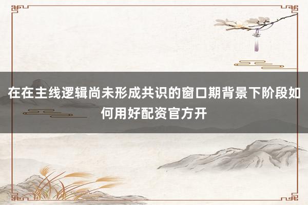 在在主线逻辑尚未形成共识的窗口期背景下阶段如何用好配资官方开